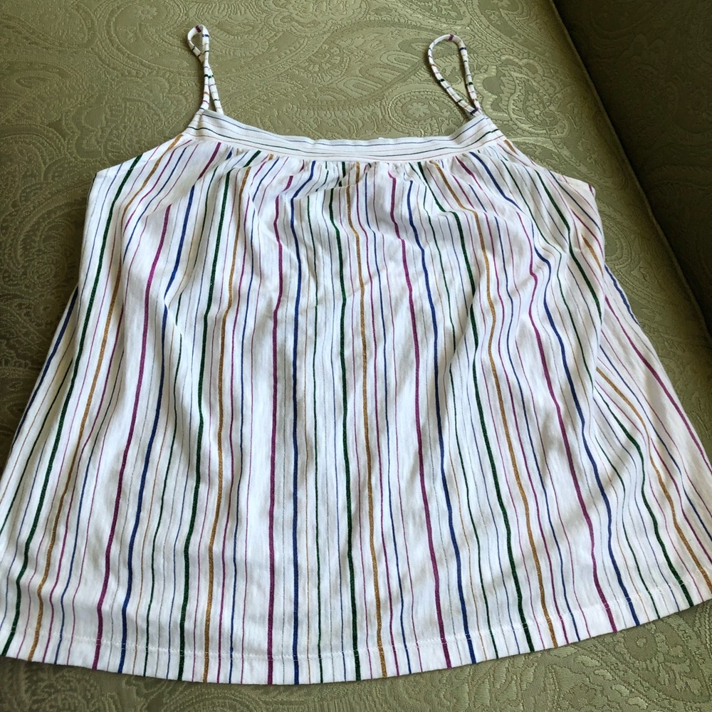 NWT J. Crew Striped Rainbow Metallic Tank Size XL